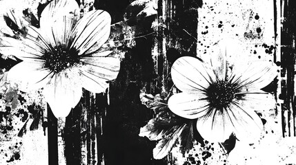 Aufkleber - monochrome floral composition featuring dramatic dark petals and moody textured backgrounds  This abstract black and white nature image has a modern minimalist and sophisticated feel