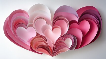 Poster - Layered paper hearts in various shades of pink, creating a 3D effect.