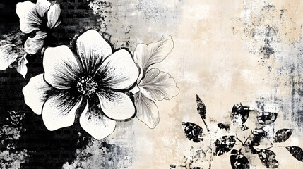 Leinwandbilder - Moody and Dramatic Vintage inspired Floral Abstract in Monochrome  The image features a close up high contrast view of a dark textured floral design with a gloomy atmospheric aesthetic