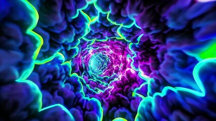 Poster - Neon glowing tunnel with vibrant colors and abstract design, energy and futuristic concept