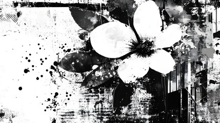 Aufkleber - Striking abstract floral artwork with a captivating monochrome ink splatter and brush stroke effects creating a visually impactful and composition with a modern moody and experimental aesthetic