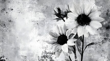 Aufkleber - Stunning monochrome image of lush delicate daisy flower blossoms in a serene natural setting  The black and white tones create a peaceful contemplative atmosphere