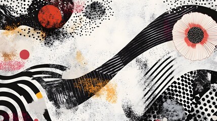 Poster - Vibrant Abstract Geometric Patterns Composition Elegant Modern Digital Artwork with Bold Lines Circles and Contrasting Textures