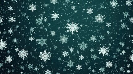 Poster - Falling Snowflakes on a Green Background Creating a Sense of Chaos and Tranquility in a Winter Wonderland Aesthetic