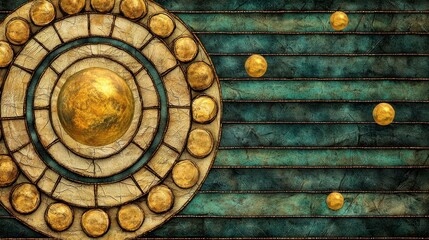 Poster - Decorative Abstract Background with Circular Patterns and Textured Surface Featuring Gold and Teal Elements