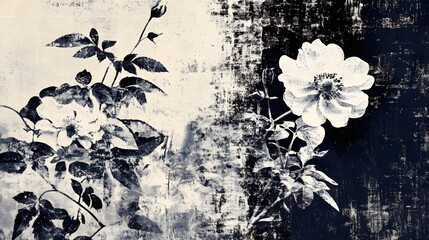 Aufkleber - Vintage style Botanical featuring Delicate White Flowers against a Moody Grunge textured Background  This Stylized Floral Image has a Dreamy Atmospheric Perfect for Decor Wall Art and Graphic Design