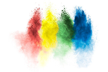 Wall Mural - colorful explosion of powdery dust with a rainbow of colors. the colors are red, yellow, green, and 
