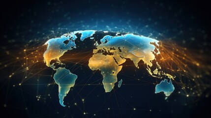 Poster - global business network software technology concept illustrated with a world map connected via netwo