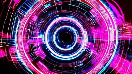 Canvas Print - Futuristic Digital Tunnel with Glowing Neon Lights and Aesthetic