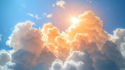 Wall Mural - Radiant Sunlight Bursting Through Cumulus Clouds Creating A Beautiful Sky Scenery.