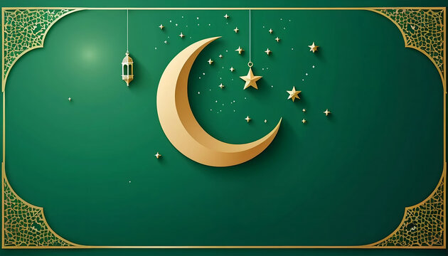 Elegant template for ramadan event with stars and lantern with green background