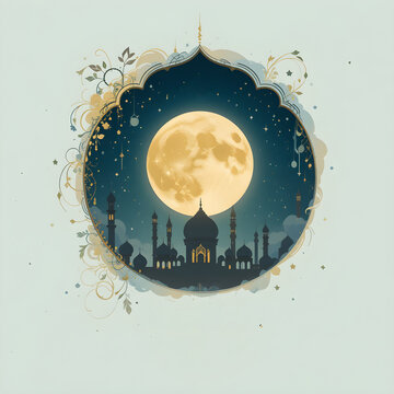 Elegant template for ramadan event with stars and mosque at night with moon