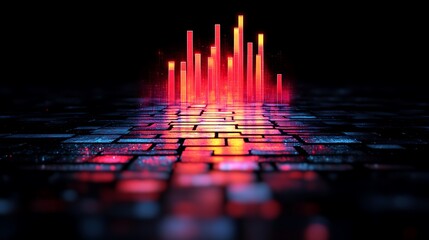Poster - Abstract digital bar chart with glowing lines on dark background design