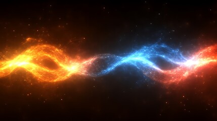 Poster - Abstract fiery energy wave with flowing particles in vibrant orange and blue colors