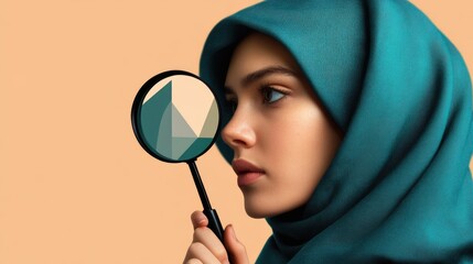 Poster - Exploring geometric shapes a thoughtful woman with magnifying glass studio setting digital art close-up view creativity unleashed