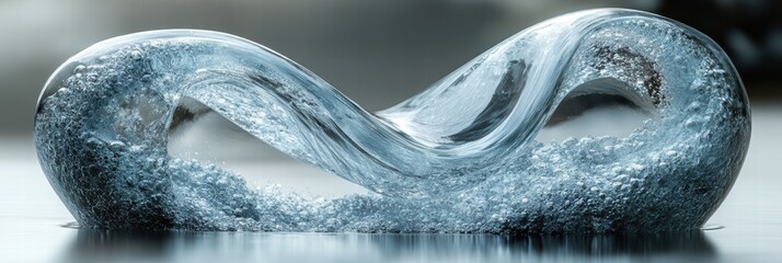 Poster - Water flows gracefully through a transparent infinity shape, creating captivating bubbles