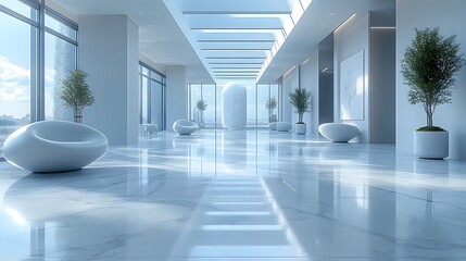 Poster - Bright and Spacious Corporate Lobby with Minimalist Design and Glass Windows