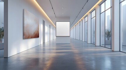 Poster - Bright and Spacious Modern Architectural Corridor with Minimalist Design and Glass Walls