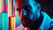 © MohamadIzzudin - Intense Scientist in Lab Coat with Colorful Test Tubes and Glasses