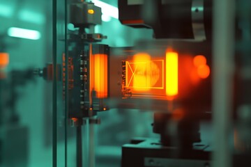 Poster - High-tech machinery displaying vibrant orange light patterns