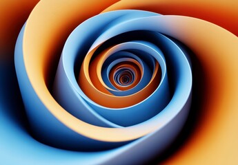Fototapete - Abstract swirling spiral pattern in shades of blue and orange. The image features a hypnotic, three dimensional effect with layered, textured