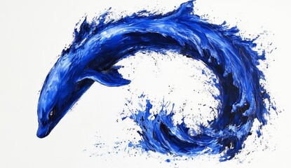 Fototapete - Abstract swirling blue liquid forming a dynamic circular shape against a white background. The fluid motion creates a sense of energy and fluidity
