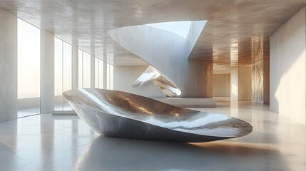 Aufkleber - Captivating Sculptural Installation Transforming Interior Space with Minimalist Organic Forms