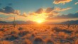 © hanif - Vibrant sunset over a vast desert landscape with cacti and mountains.