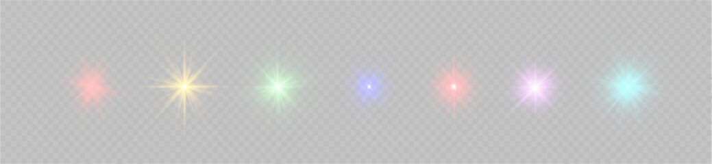 Wall Mural - colorful light star, sun rays, multicolor sparks sparkle. lights flare, png, star flash light, sun r