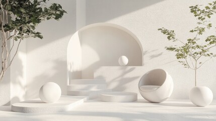 Poster - White, geometric shapes create a simple and clean background design.