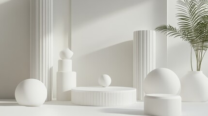 Poster - White, geometric shapes create a simple and clean background design.