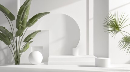 Poster - White, geometric shapes create a simple and clean background design.