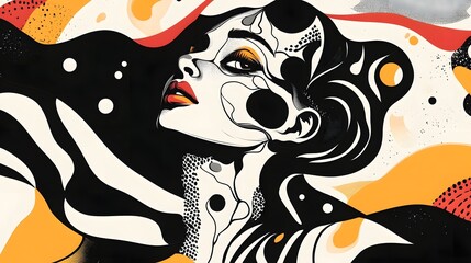 Leinwandbilder - Surreal Digital Portrait of Captivating Female Character with Vibrant Abstract Patterns