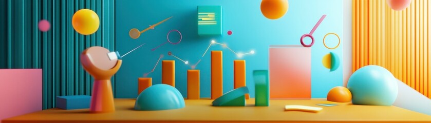 Poster - A vibrant, abstract workspace with colorful geometric shapes and elements, creating a playful and modern design aesthetic.