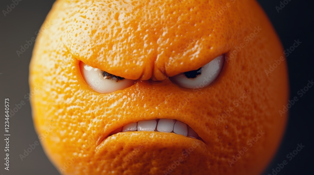 Exaggerated Anger The orange's exaggerated angry face, complete with narrowed eyes and a ...