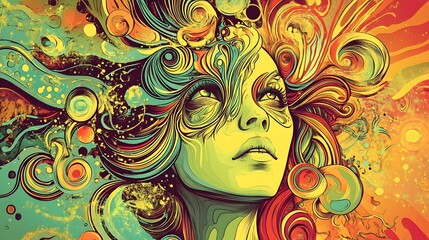 Poster - Surreal Psychedelic Swirls of Vibrant Hues in an Imaginative Digital