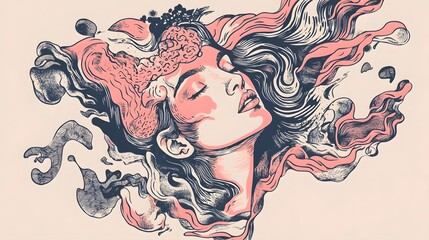 Poster - Surreal Visage of a Mystical Feminine Figure Conjuring Ethereal Flames and Flowing Textures