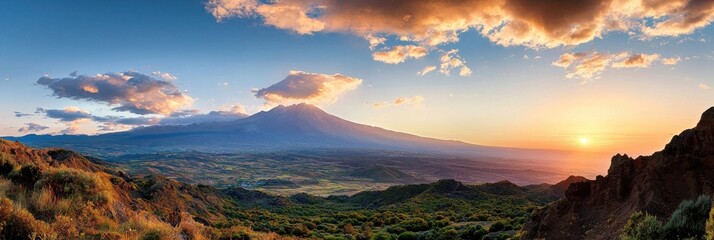 Poster - Mount Etna, Italy, glowing with volcanic activity at dusk