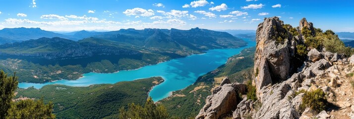 Poster - Verdon Gorge, France, with turquoise water winding through cliffs