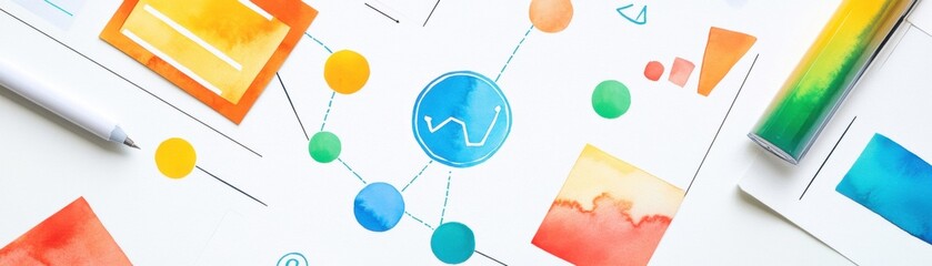 Poster - A vibrant collection of watercolor illustrations depicting charts and graphs, emphasizing creativity in data visualization.