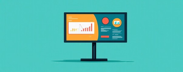 Poster - A modern monitor displays colorful graphs and data, symbolizing analytics and technology in a bright, minimalistic environment.