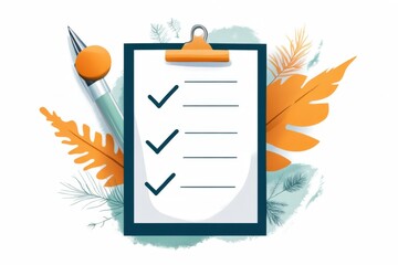 Poster - A flat vector design of a checklist with every box ticked, representing sufficient completion, drawn in bold lines and bright green accents