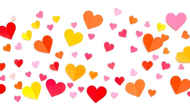 Valentines Day colorful paper hearts border over white. Valentines Day border of colorful paper hearts over a white background