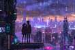 © panyawatt - Craft a scene of two star-crossed individuals surrounded by advanced holographic displays in an otherworldly metropolis, using pixel art to showcase their connection, blending romance with groundbreak