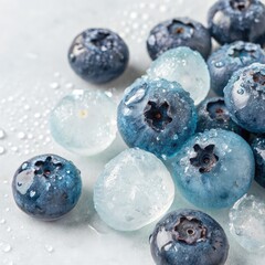 Wall Mural - Half Clear Blueberries Resembling Crystals on a Surface. Generative AI