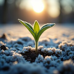 Wall Mural - A sprout emerges from the ground, its green leaves unfurling towards the sun