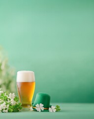 glass of cold green beer with foam in bar or pub. For Oktoberfest festival, St Patrick Day celebration, banner, design, menu, blog, cover, presentation, social media, linkedin, business	