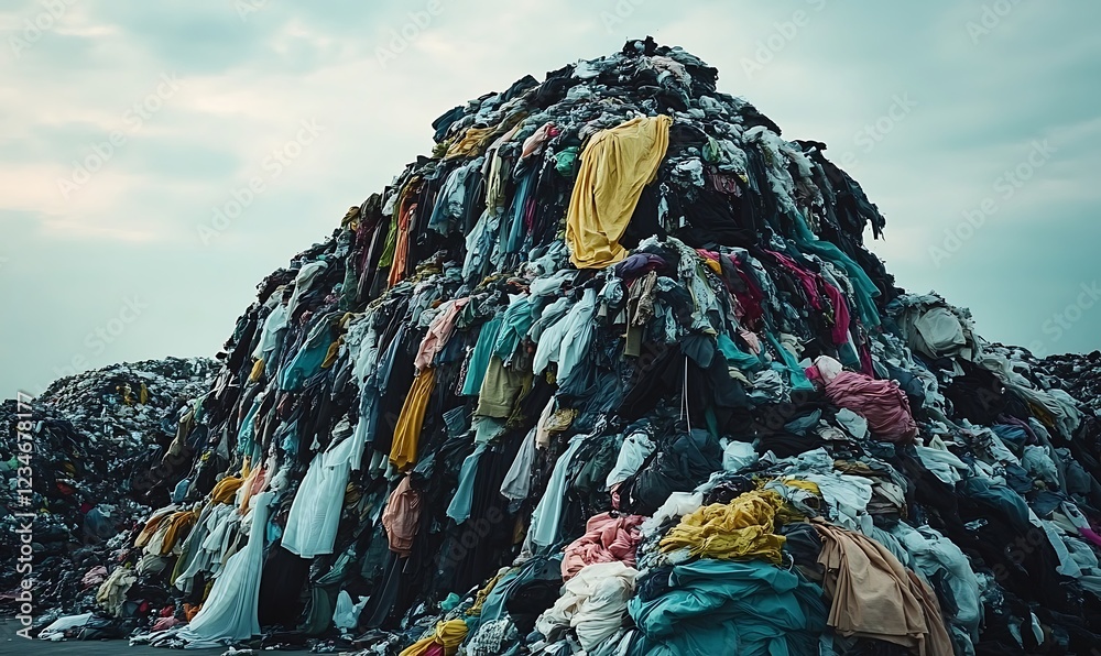 Massive piles of textile waste, fast fashion pollution, discarded ...