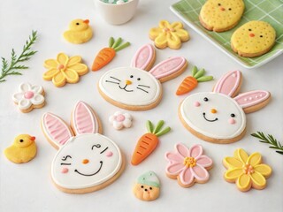 Sticker - Playful Easter Cookies Displayed on Bright White Tabletop. Generative AI