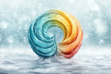 Poster - Colorful circular splash creates a mesmerizing visual in a serene aquatic environment